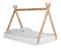 Wolf Platform Tent Bed for Kids, Two-tone White & Natural - Full Size 