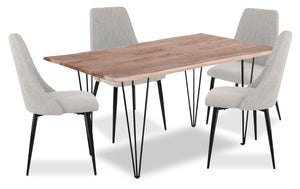 Miya 5pc Dining Set with Table & 4 Chairs, Live Edge, Acacia Wood, Metal, 60