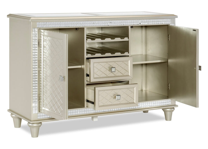 Tyra Dining Server with Storage & Built-In Wine Rack, 54\"W - Silver & Champagne