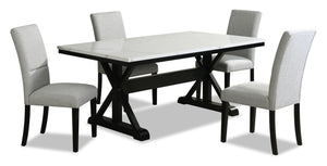 Verona 5pc Dining Set with Table & 4 Chairs, Culture Marbled Top, Trestle Base, 70