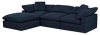 Eclipse Modular 4-Piece Linen-Look Fabric Sectional with Ottoman and Reversible Feather Down Cushions - Navy Blue 