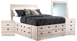 Yorkdale 6pc Bedroom Set with 12-Drawer Storage Bed, Dresser, Mirror & Nightstand, White - Queen Size