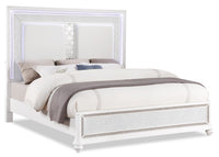 Ava Panel Bed with Headboard & Frame, LED, Glam, White - King Size 