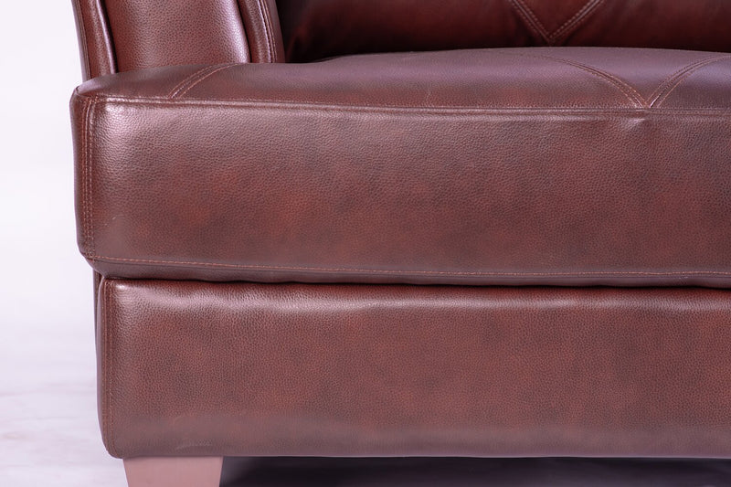 Chateau d'Ax Vita 44\" 100% Genuine Leather with Diamond Pattern Stitching and Wood Legs - Brown