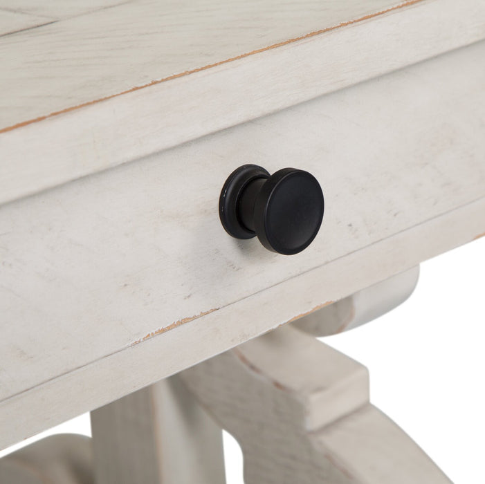 Bronwyn 22\" Traditional End Table with Storage - Alabaster Pine with Scroll Design Wood Base