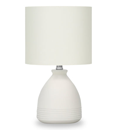 17" Cream Ceramic Linen Drum Shade Table Lamp|Lampe de table de 17 po en céramique crème avec abat-jour cylindrique lin