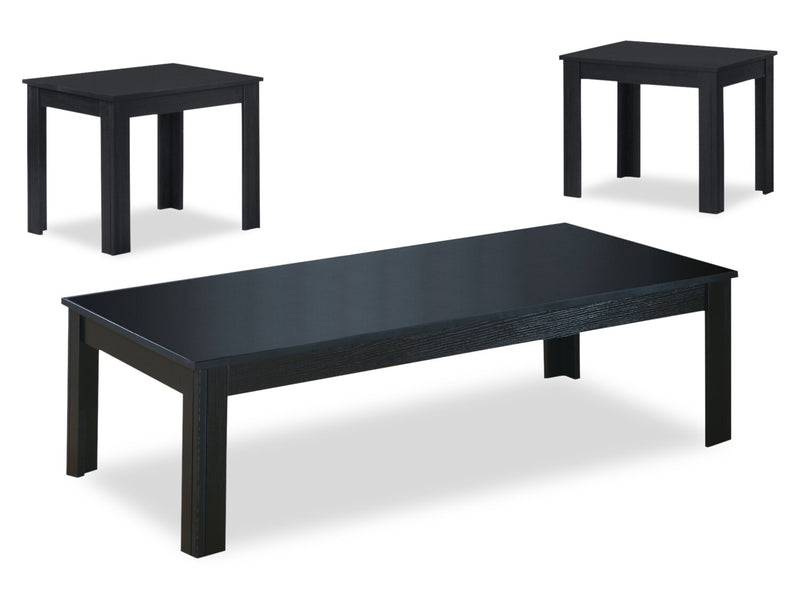 Kiana 3-Piece Coffee and Two End Tables Package - Black  