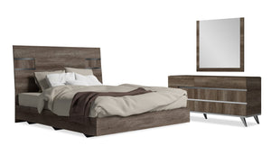 Gino 5pc Bedroom Set with Italian Bed, Dresser & Mirror, Brown - King Size