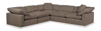 Eclipse Modular 5-Piece Linen-Look Fabric Sectional with Reversible Feather Down Cushions - Slate Grey 