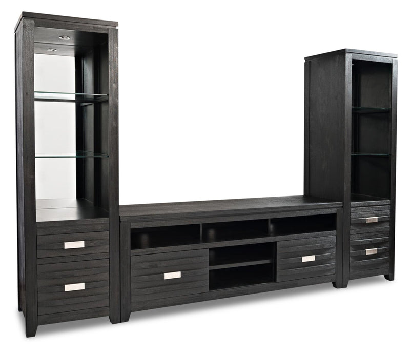 Bronx 3-Piece Entertainment Centre with 70" TV Opening - Charcoal - Contemporary style Wall Unit in Charcoal Acacia