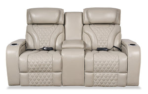 Elite Genuine Leather Power Reclining Loveseat with Massage Function and Power Headrests - Grey 