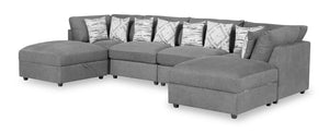 Scott Living Evolve Modular 6-Piece Linen-Look Fabric Sectional with Feather Down Cushions - Charcoal Grey