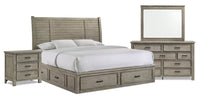 Levi 6pc Bedroom Set with Storage Bed, Dresser, Mirror & Nightstand, Wooden, Drift Grey - King Size 