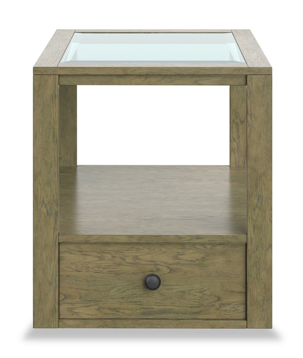 Esme 22\" Traditional Glass Top End Table with Storage and Shelf - Light Brown Wood