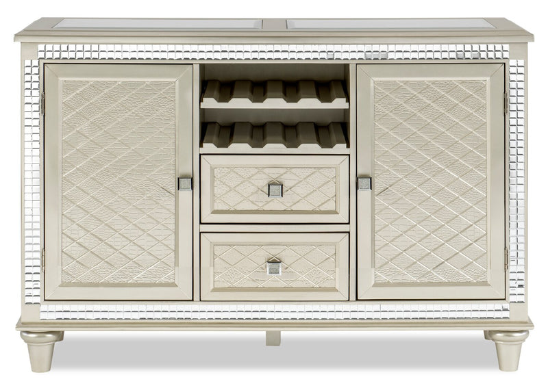 Tyra Dining Server with Storage & Built-In Wine Rack, 54\"W - Silver & Champagne