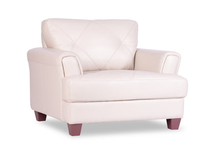 Chateau d'Ax Vita 44" 100% Genuine Leather Chair with Diamond Pattern Stitching and Wood Legs - Smoke White | Fauteuil Vita de Château d’Ax de 44 po en cuir 100 % véritable avec coutures à motif de diamant et pattes en bois - blanc fumée