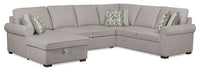 Haven 3-Piece Chenille Left-Facing Sleeper Sectional - Grey 
