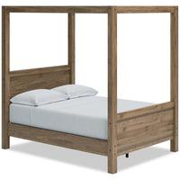 Mavi Canopy Platform Bed with Headboard, Frame & Posts, Mid-Century Modern, Brown - Full Size 