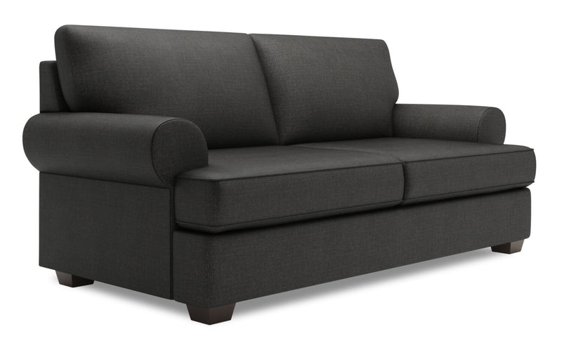 Made in Canada Customizable Sofa Lab Roll 76\" Linen-Look Fabric Condo Size Sofa with Rolled Arms - Luna Kohl Grey