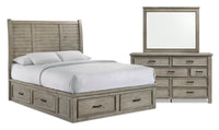 Levi 5pc Bedroom Set with Storage Bed, Dresser & Mirror, Wooden, Drift Grey - Queen Size 