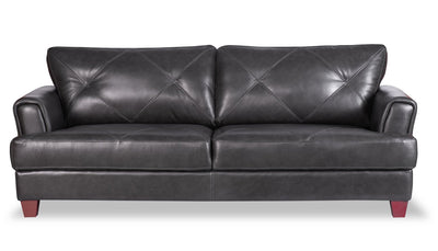Chateau d’Ax Vita 87" 100% Genuine Leather Sofa with Diamond Pattern Stitching and Wood Legs - Charcoal Grey | Sofa Vita de Château d’Ax de 87 po en cuir 100 % véritable avec coutures à motif de diamant et pattes en bois - gris anthracite