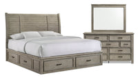 Levi 5pc Bedroom Set with Storage Bed, Dresser & Mirror, Wooden, Drift Grey - King Size 