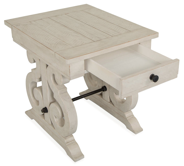 Bronwyn 22\" Traditional End Table with Storage - Alabaster Pine with Scroll Design Wood Base