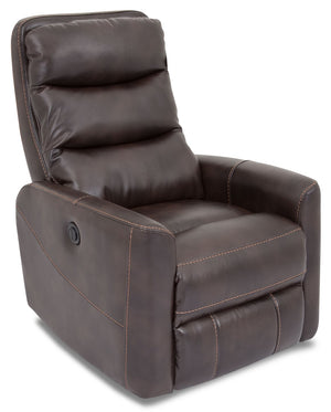 Quinn Leather-Look Fabric Swivel Rocker Power Recliner - Brown