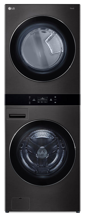 LG 5.8 Washer/7.4 Dryer Cu. Ft. Front-Load High-Efficiency Steam Washtower™ - Black Steel - WKEX300HBA