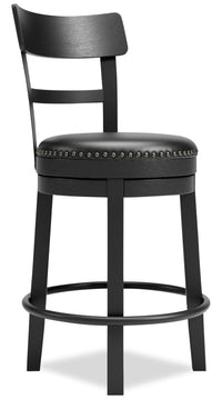 Otis Counter-Height Stool with Swivel Seat, Vegan Leather Fabric, Metal - Black 