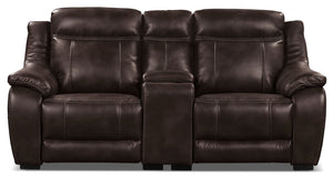 Novo Leather-Look Fabric Power Reclining Loveseat - Brown