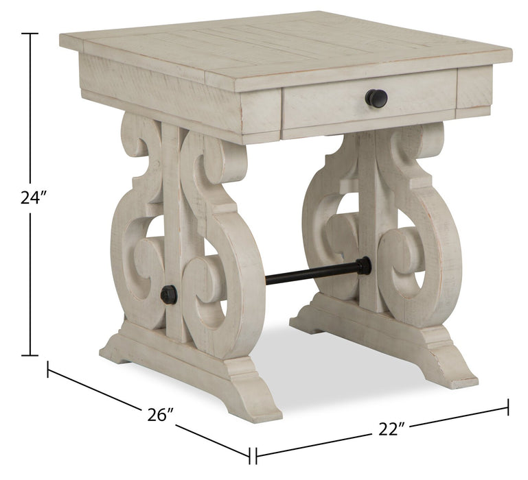 Bronwyn 22\" Traditional End Table with Storage - Alabaster Pine with Scroll Design Wood Base