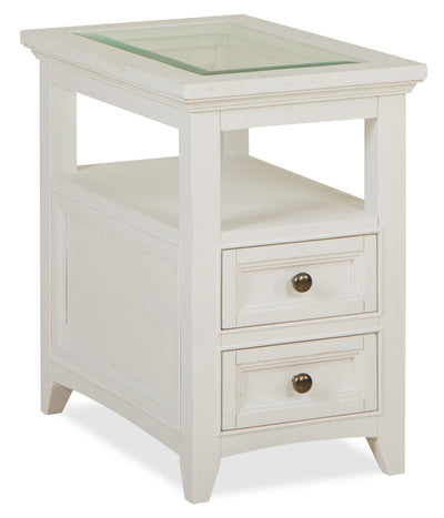Heron Cove 15" Traditional Glass Top End Table with Storage and Shelf - White Pine|Table de bout traditionnelle Heron Cove de 15 po avec dessus en verre, rangement et tablette - pin blanc