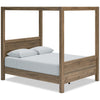 Mavi Canopy Platform Bed with Headboard, Frame & Posts, Mid-Century Modern, Brown - Queen Size