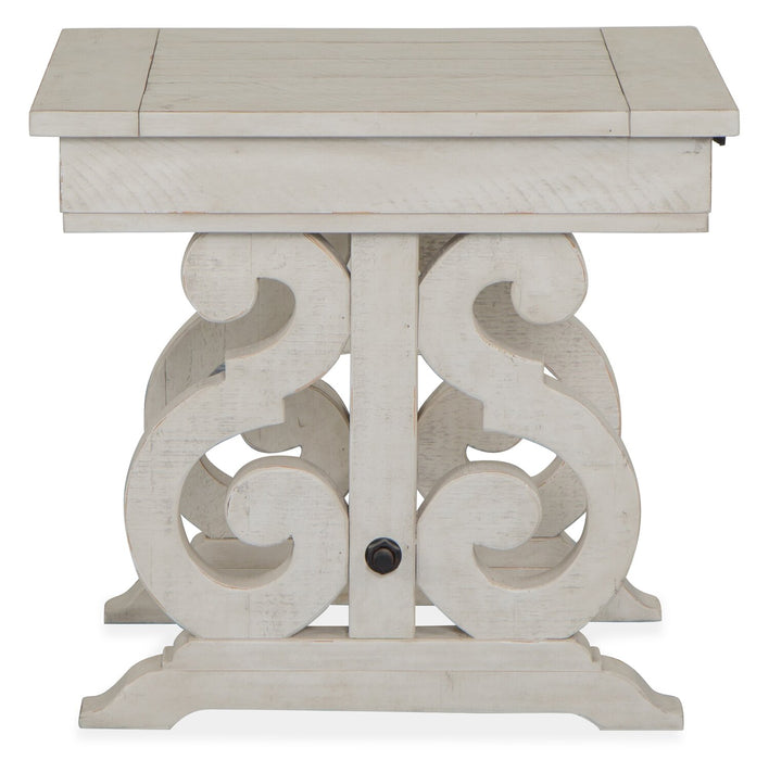 Bronwyn 22\" Traditional End Table with Storage - Alabaster Pine with Scroll Design Wood Base