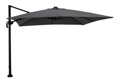 Solar Cantilevered Patio Umbrella - 137"W x 84"H, Steel, Hand Crank, Built-in LED Lights - Grey|Parasol excentré Solar pour la terrasse, 137 po (L) x 84 po (H), acier, manivelle, éclairage à DEL intégré - gris