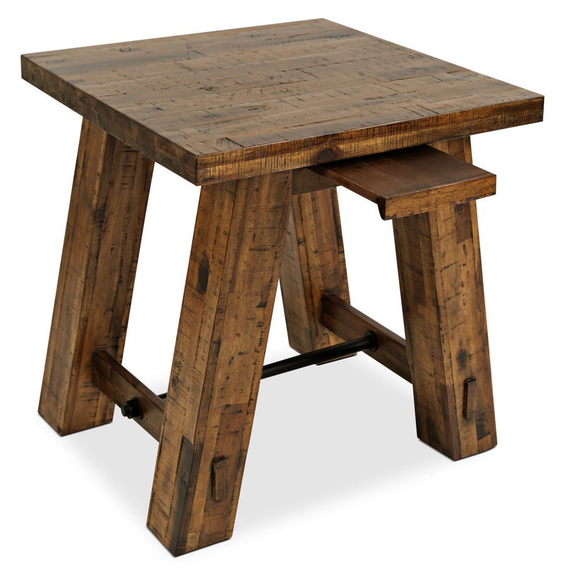 Galveston End Table - Rustic style End Table in Rustic Brown Acacia Solids and Veneers
