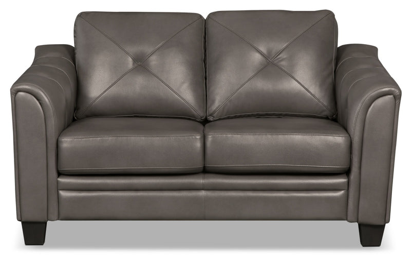 Andi Leather-Look Fabric Loveseat – Grey - Glam style Loveseat in Grey