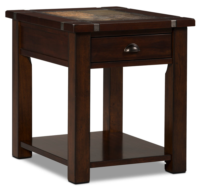 Roanoke End Table - Rustic style End Table in Cherry Wood/Stone