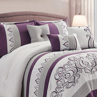 Venice 7-Piece Queen Comforter Set - Purple and White 