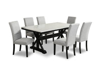 Verona 7pc Dining Set with Table & 6 Chairs, Culture Marbled Top, Trestle Base, 70