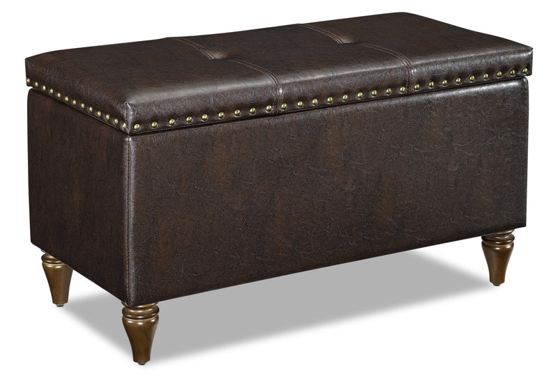 Denver Storage Ottoman - Traditional style Ottoman in Light Brown Wood and Faux Leather