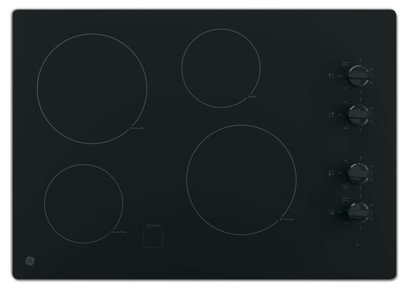 GE 30" Electric Cooktop with Built-In Knob-Control - Black - Electric Cooktop in Black