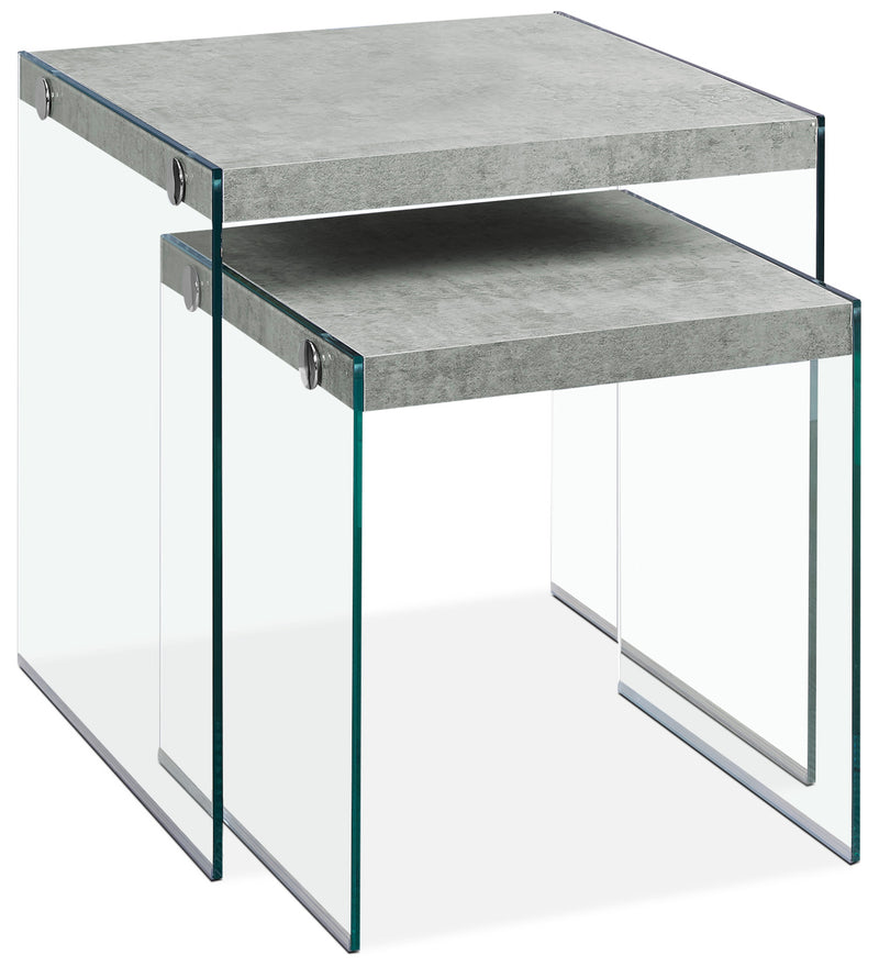 Yonah 2-Piece End Table – Cement Grey - Modern style End Table in Light Grey Glass