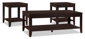 Aspen 3-Piece Coffee and Two End Tables Package - Espresso