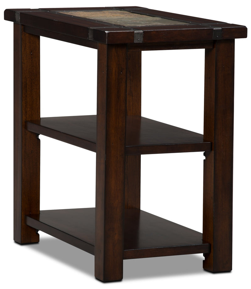 Roanoke Chairside Table - Rustic style End Table in Cherry Wood/Stone
